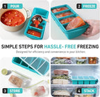 Silicone Freezer Tray with Lid Soup Freezer Container Molds with Steel Reinforced Rim Ice Cube Freezer Molds Large Ice Cube Tray Silicone Freezer Container Freeze & Store Soup Sauce Broth Leftovers