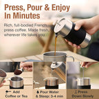 Camping French Press Coffee Maker Set - 12 oz | Portable Travel French Press Coffee Maker | Double Wall Insulated with Dual Stainless Filters & 2 Steel Canisters for Grounds, Tea, Creamer & Sugar