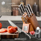 Sunnecko Knife Block Set of 8pcs - Kitchen Knife Set with High Carbon Stainless Steel 1.4116 Knife Sets for Kitchen with Block - Chef Knife with Ergonomic Handle Black Knife Set