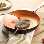 MICHELANGELO Frying Pan with Lid, Nonstick 8 Inch Frying Pan with Ceramic Titanium Coating, Copper Fry Pan with Lid, Small Fry Pan 8 Inch, Nonstick Fry Pans