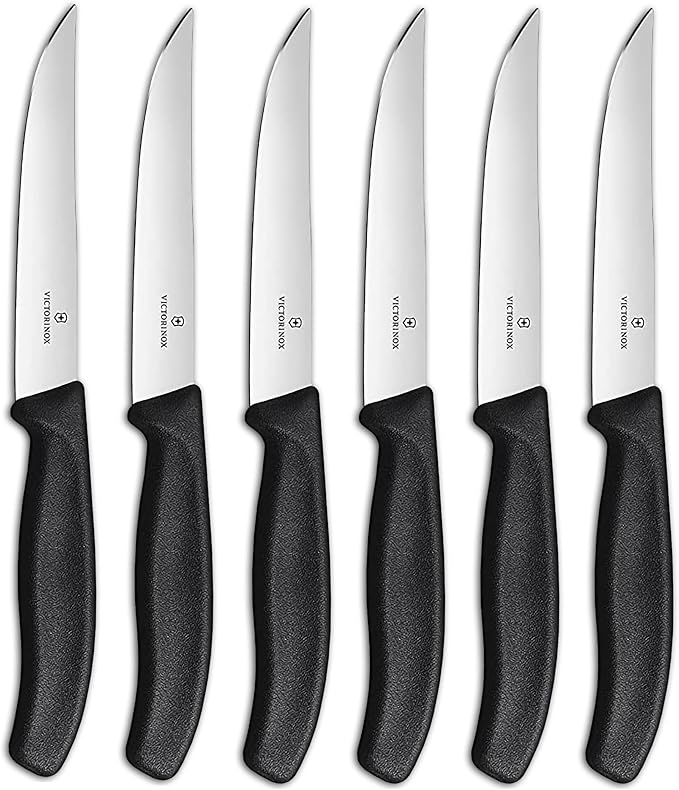 Victorinox Swiss Classic Steak Knives - Kitchen Utensils - Ergonomic, Stainless Steel Meat Knives - Black Handles, Straight Edge, 6-Piece Set