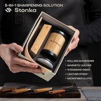 Stonka Oak Rolling Knife Sharpener Kit – Dual-Grit Diamond Wheels Kit (400/1000), Easy to Use Knife Sharpener Roller with Magnetic Holder with 15° & 20°, Leather Strap
