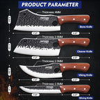 4PCS Meat Cleaver Set -Heavy Duty Bone Chopper & Meat Cleaver & Viking Knife & Slicing Knife, Chef Knives Set for Home Kitchen,Camping, BBQ Knives Gift for Men