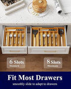 Kitsure Extra Large Bamboo Silverware Organizer - Expandable Drawer Organizer for Utensil, Cutlery and Flatware, Kitchen Storage Solution with 6 to 8 Slots, Natural, 19.7" × 15.4" × 2.0"