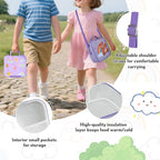 Lunch Box Kids with 5 Compartments, Insulated Food Jar & Utensil & Sauce Container & Lunch Bag & Silicone Collapsible Cup, Leak Proof Bento Box, BPA-Free & Dishwasher Safe-Purple