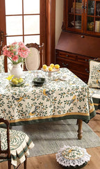 patdrea Designer French Table Cloth for Rectangle Table,Vintage Green Linen Birds and Leaves Pattern Tablecloths,Dacorative Cover Kitchen Dining,Christmas,Thanksgiving,Party,67"x118"-Warbler
