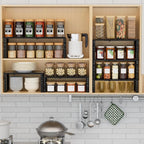 Expandable Spice Rack Kitchen Cabinet Shelf Organizer, Stackable Storage Shelves Racks, Adjustable Counter Shelving for Cabinets, Countertop, Cupboard,Pantry and More.(1Pack/Black/Medium)