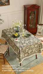 ISAENNE Designer Green Linen Square Table Cloth,Floral French Country Indoor Tablecloth,Stain Resistant Home Decor Tablecloths for Dining Kitchen Thanksgiving Christmas Party,67"*67"-Brune