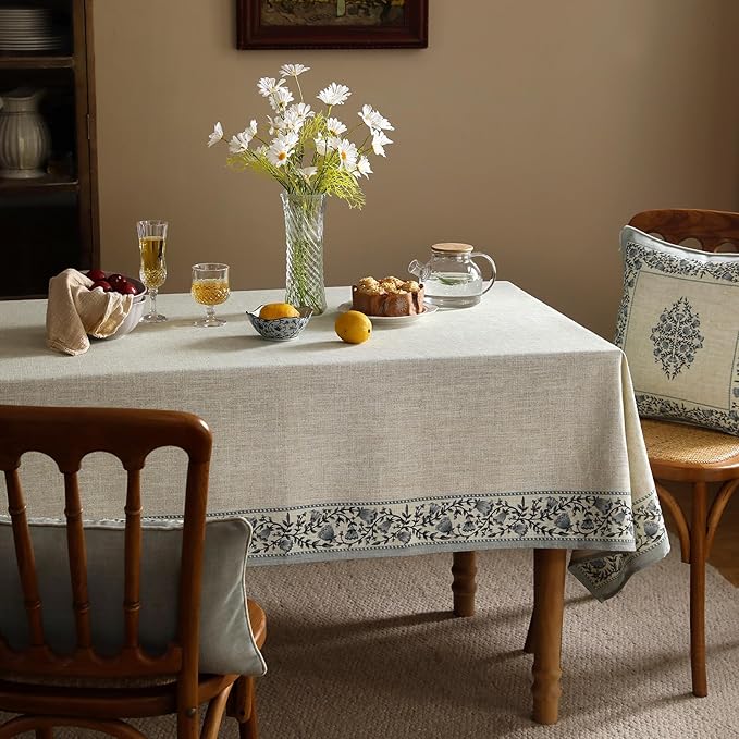 ISAENNE Designer Vintage Linen Elegant Long Tablecloth Rectangular,Chinoiserie Floral Table Cloth,Durable Decor Table Cover for Dining Thanksgiving Kitchen Christmas,63"*102"-Segerman B
