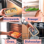 Ziruma Non-Toxic 1.5 cup Glass Food Storage Containers with Lids - Overnight Oats, Plastic Free Meal Prep, Reusable, Airtight, Microwave and Freezer Safe, 4 Pack