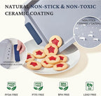 BRONYPRO Non Stick Ceramic Baking Sheet Pan Set of 3, Natural Non Toxic Cookie Sheets for Baking - PFOA, PTFE Free, Heavy Duty Aluminized Steel Oven Trays for Cooking with Silicone Handles, Navy