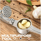 Kitchen Garlic Press, Rust Proof & Dishwasher Safe Garlic Mincer, Durable Garlic Crusher Set with Peeler＆Brush, Easy to Clean and Squeeze, Matte