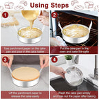 LIANYU 8 Inch Round Cake Pan for Baking, Circle Layer Cake Tin with 30 PCS Parchment Paper, Stainless Steel Bakeware for Birthday Wedding Party, Leak-proof & Mirror Finish, Dishwasher Safe