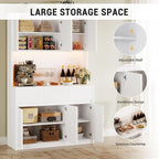 Garvee Kitchen Pantry Cabinet,71 in Tall Storage Cabinet with Doors&Shelves Adjustable, Kitchen Storage Hutch with Microwave Shelf, Led Lights&Charging Station,Corner Pantry Cabinet