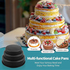 P&P CHEF 6/8/ 9.5 Inch Cake Pan Set of 3, Non-Stick Round Cake Pans Tins for Tier Smash Cakes, Baking Pans Set & Essential Bakeware, Stainless Steel Core & Leak-Proof