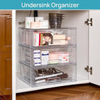 Vtopmart 3 Pack Large Stackable Storage Drawers,Easily Assemble Clear Acrylic Bathroom Closet Undersink Organizers,Plastic Storage Bins for Cabinet,Kitchen Pantry,Medicine Organization