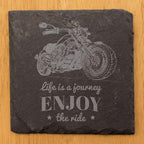The Open Road Awaits: Motorcycle Coasters with Inspirational Quote - Square Slate - Set of 5