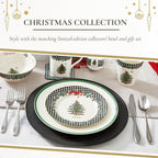 Spode Christmas Tree 2024 Annual Collector Plate - Exclusive Border with Red Ribbon & Black Check, Seasonal Display or Holiday Tableware Use, 8" Porcelain - Great Holiday Gift
