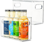 Plastic Food Storage 2 Pack Clear Container Bin with Handles for Organizing Kitchen, Pantry, Refrigerator, Freezer, Pantry, Cabinet, Closet, Bathroom. 10”x4”x6”