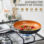 MICHELANGELO 12 Inch Frying Pan with Lid, Nonstick Copper Frying Pan, Non Stick Ceramic Skillet with Lid, Large Copper Pan Non-Stick, Induction Compatible