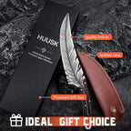Huusk Japan Knife Feather Knife Hand Forged Viking Knife High Carbon Steel Butcher Knife Boning knife for Meat Cutting Japanese Chef Knives Cooking Knife with Sheath for Kitchen Camping Gift for Dad