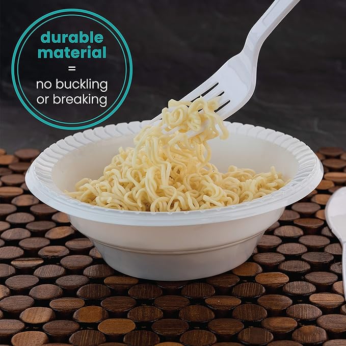 PLASTICPRO 12 ounce Round Plastic Bowls Microwaveable, Disposable, White, Dinnerware 400 Count