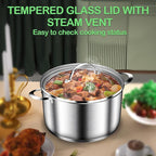 Cooking Pot, Stainless Steel Stock Pot, Soup Pot with Glass Lid, Induction Pots - 6.8 Quart