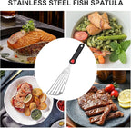 KSENDALO 13.15" Fish Spatula Stainless Steel with Silicone Handle, Flexible Slotted Egg Spatula with Thin Blade for Easier Cooking Flipping Frying Grilling Egg Fish Meat or more