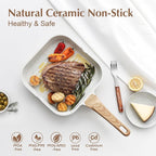 SENSARTE Nonstick Ceramic Grill Pan for Stove Tops, Versatile Square Grilling Pan with Pour Spouts, Durable Grill Skillet for All Stoves(Gas,Electric,Induction) Non Toxic-PTFE,PFAS,PFOA Free, 9.5Inch