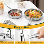 P&P CHEF 8 & 10 Inch Stainless Steel Frying Pan, 3-Ply Stainless Steel Pan Skillet, Induction Stir-fry Pan, Oven & All Stoves Safe, Heavy Duty & Even Heat, Dishwasher Safe, Silver, (2 Pieces)
