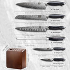 SHAN ZU Kitchen Knife Set with Double Sided Magnetic Knife Block, 7PCS Knives Block Sets in Powder Steel Ultra Sharp Japanese Knife Sets with Sharpening Steel Chef Knives Set with Pakkawood Handle