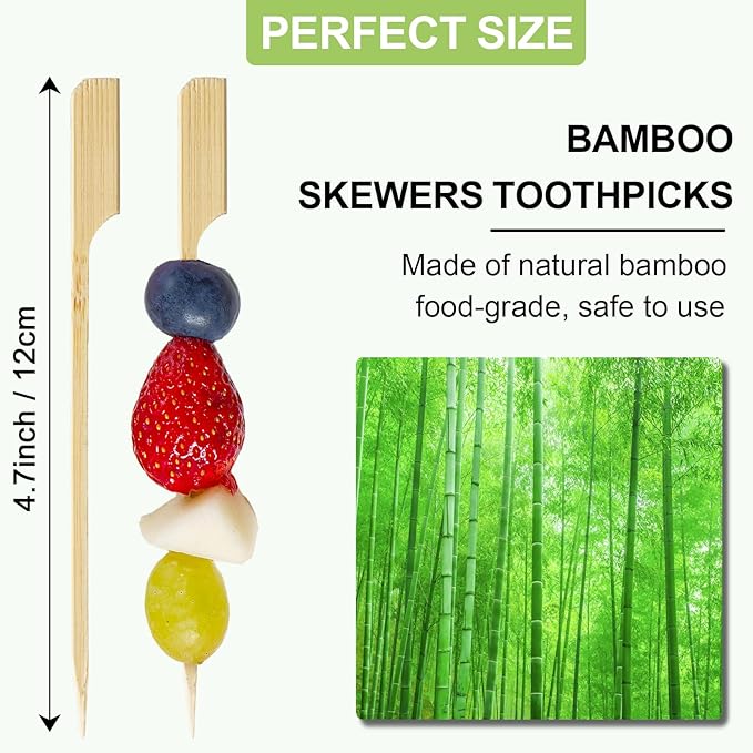 1200 PCS Bamboo Skewers for Appetizers 4.7 Inch Paddle Wooden Kabob Skewers Bamboo Cocktail Toothpicks Skewer Sticks for Appetizers Drinks Fruit Kababs Charcuterie Party