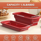 2 Packs of Collapsible Silicone Bread Loaf Pan With Foldable Function and Metal Reinforced Frame,Rectangular Non-Stick Baking Mold Pans for Oven, Bread, Cake, Easy Release(9"x4"x2.5", Red, 2 Pieces)
