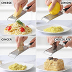 Zulay Kitchen Professional Cheese Grater Stainless Steel - Durable Rust-Proof Metal Lemon Zester Grater With Handle - Flat Handheld Shredder for Parmesan, Chocolate, Spices, And More - 2 Pack - Black