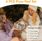 Pizza Peel, 12" x 14" Pizza Spatula for Oven, Aluminum Pizza Paddle with Cutter Scraper Pastry Brush, Pizza Peels Oven Accessories for Baking Homemade Pizza Dough Bread
