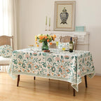 patdrea Designer French Green Table Cloth for Rectangle Table,Vintage Italian Floral Country Linen Extra Long Tablecloth,Decor Cover for Kitchen Dining,Christmas,Thanksgiving,67"x118"-Tree Life