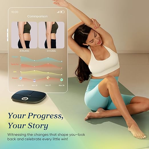 Etekcity Smart Rechargeable Scale for Body Weight, BMI, Fat, Muscle Mass, Digital Bathroom Scale with 13 Metrics, Secret Mode, Bluetooth Connect to Free Apps, Stealth Black