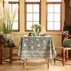 ISAENNE Designer Grayish Green Linen Long Rectangle Tablecloth,Floral Stain Resistant Table Cloth,Fall Vintage Decor Tablecloths for Dining Thanksgiving Kitchen Party,63"*94"-Andrew A