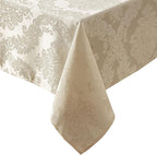 Newbridge Barcelona Luxury Damask Fabric Tablecloth, 70” Round, Golden Beige, 100% Polyester, No Iron, Soil Resistant Dining Room, Party and Banquet Table Cover