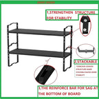 Expandable Shelf for Cabinet Organizer Adjustable and Stackable Spice Rack at Kitchen and Bathroom More, Counter Countertop Cupboard Organization Pantry Storage(LARGE/3PACKS/BLACK)
