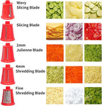 Rotary Cheese Grater Shredder - Upgraded 5 in 1 Cheese Grater with Handle and Strong Suction Base, Multi-purpose Julienne Slicer Ice Shaver Nuts Grinder for Ice, Vegetables, Fruit, Nuts