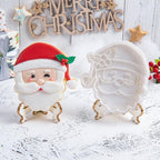 Flycalf Christmas Cookie Cutters Santa Claus Shapes with Plunger Stamps Holiday PLA Baking Accessories Cutter Molds Gifts Decorative Party 3.5" Kitchen Cake Supplies