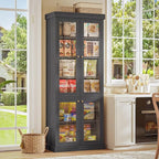 70.8" Tall Black Bookshelf with Glass Doors, Farmhouse Modular Bookcase with 6-Tier Adjustable Shelves, Large Storage Cabinet for Home Office, Living Room, Set of 3