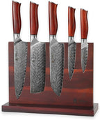 Wakoli Red Knife Block Set – 5-Piece Professional Damascus Kitchen Knife Set with Magnetic Block | 67-Layer Damascus Steel with VG10 Core | Ergonomic Rosewood Handles | Gift Box (Rose Elegance)