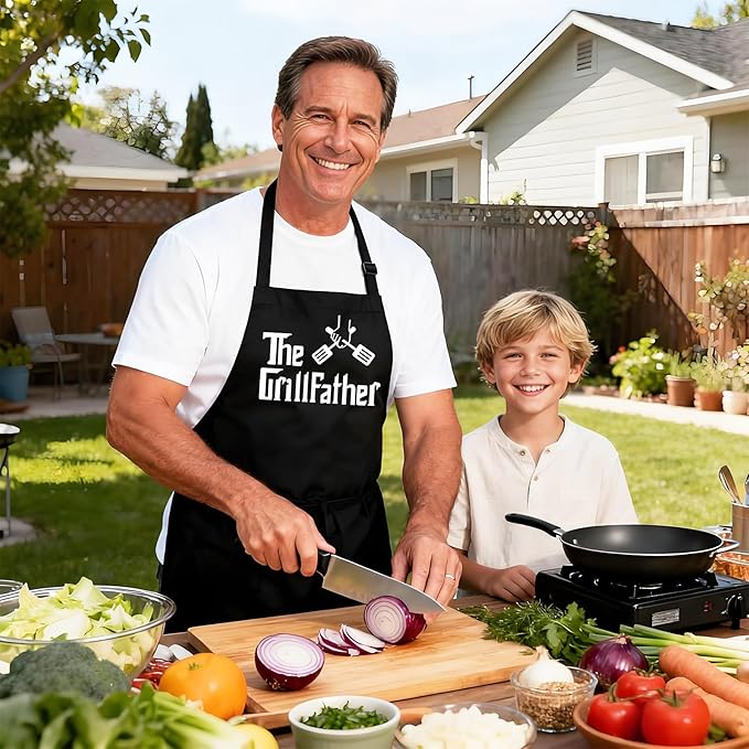 Grill Aprons for Men Dad - The Grill father Apron - Funny Chef Cooking Grilling BBQ Apron with 2 Pockets - Birthday Fathers Day Christmas Gifts for Dad
