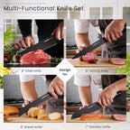 Astercook Knife Set, 15 Pieces Kitchen Knife Sets with Block and Built-in Knife Sharpener, German Stainless Steel Handle One-Piece Design Knives Block Set Dishwasher Safe, Black