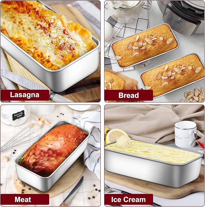 LIANYU 2 Pack Stainless Steel Bread Pan Set for Baking, 1 Large (12x5 Inch) & 1 Medium (9x5 Inch) Loaf Pans, Non Toxic Metal Bakeware for Meatloaf, Sourdough Bread, Lasagna, Oven & Dishwasher Safe