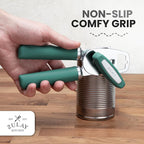 Zulay Kitchen Heavy Duty Stainless Steel Can Opener Manual with Bottle Opener - Rust Proof Manual Can Opener With Turn Knob & Comfy Soft Grip Handles - Pine Green
