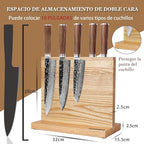 YOUSUNLONG Magnetic Knife Block - Magnetic Knife Holder - Magnetic Knife Stand - Double-sided Super Magnetic with Natural Fraxinus wood - Holds 10“ knives - Space Saver - Large storage knife holder