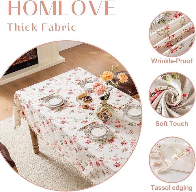 Rectangle Tablecloth Pastoral Style, Waterproof & Stain Resistant Table Cloth Wrinkle Free Table Cover for Dining/Kitchen/Patio, Washable Indoor & Outdoor Use, 55"X102" Red